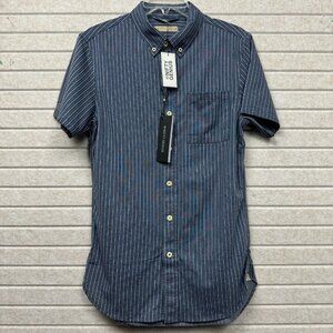 NWT Nifty Genius Pinstripe Short Sleeve Button Shirt Indigo Blue Men’s XS
